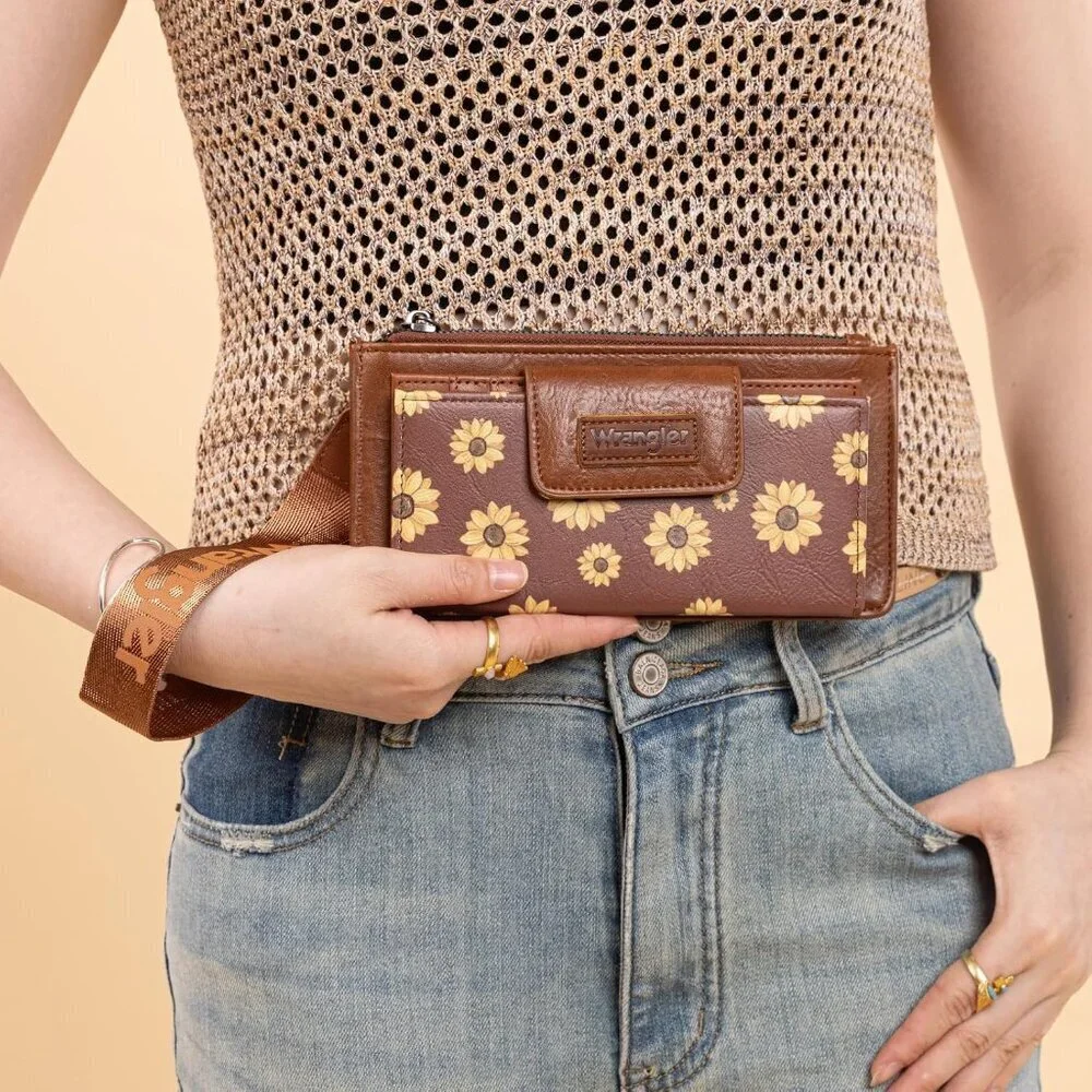 Women Wallet RFID Block Sunflower Clutch Wristlet Organizer Coin Card